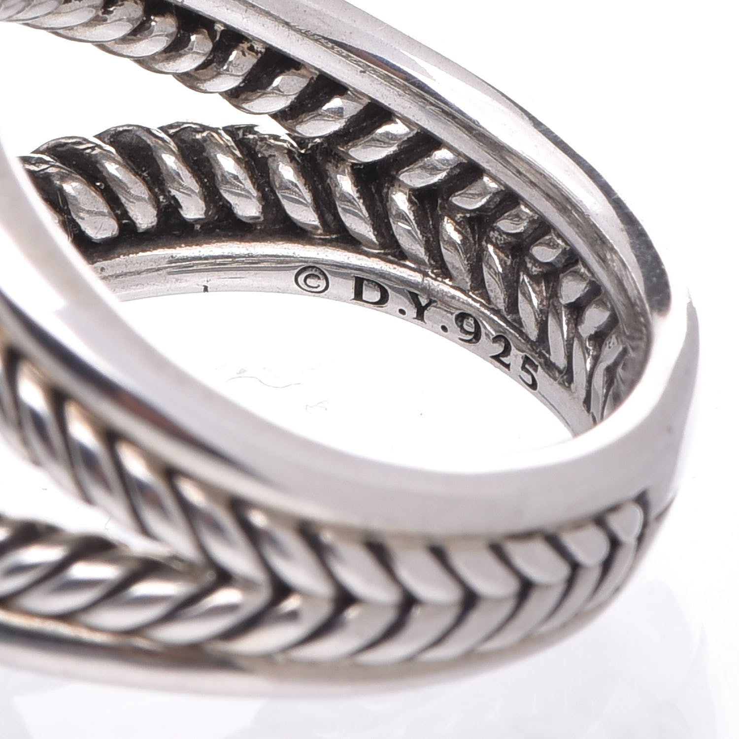 David Yurman Sterling Silver Diamond Pearl 10mm Crossover Ring 52 6 5 of 6