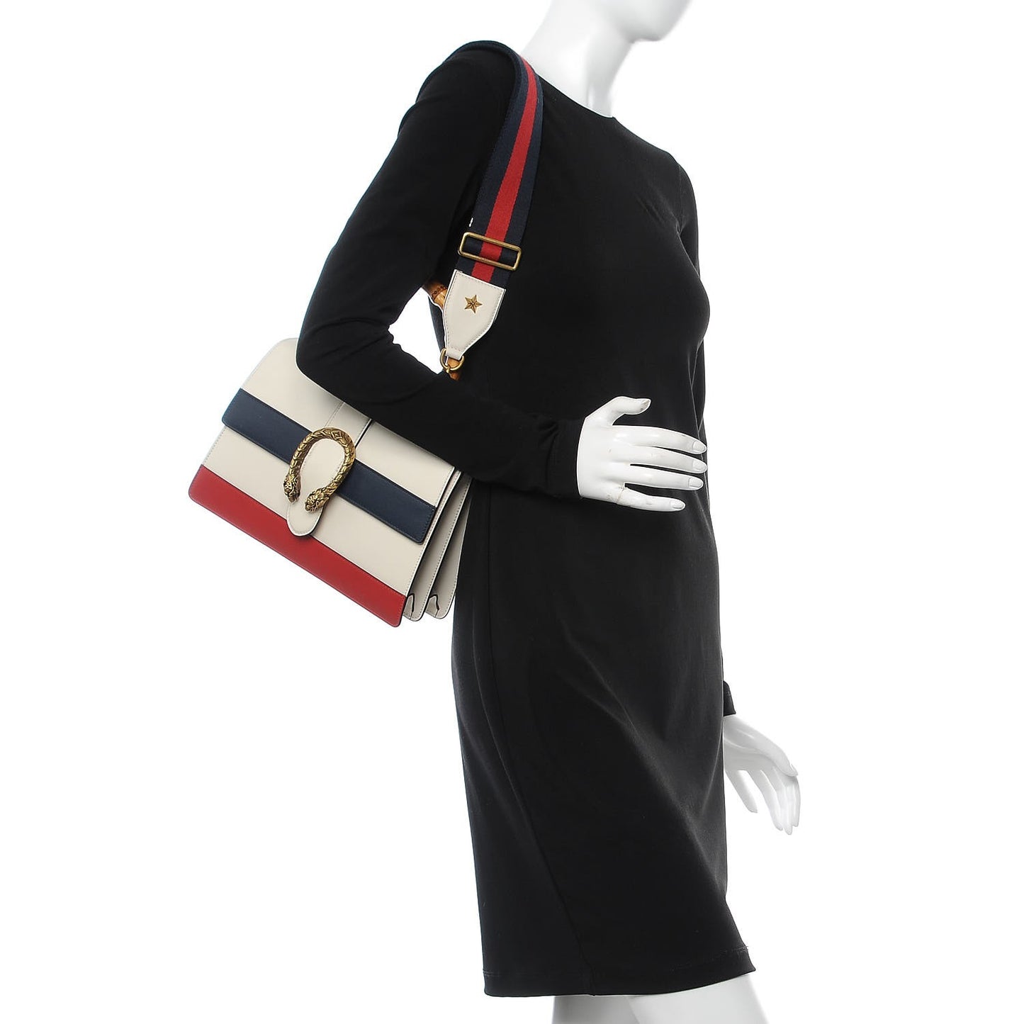 Calfskin Bamboo Web Medium Dionysus Top Handle Bag White Blue Hibiscus Red