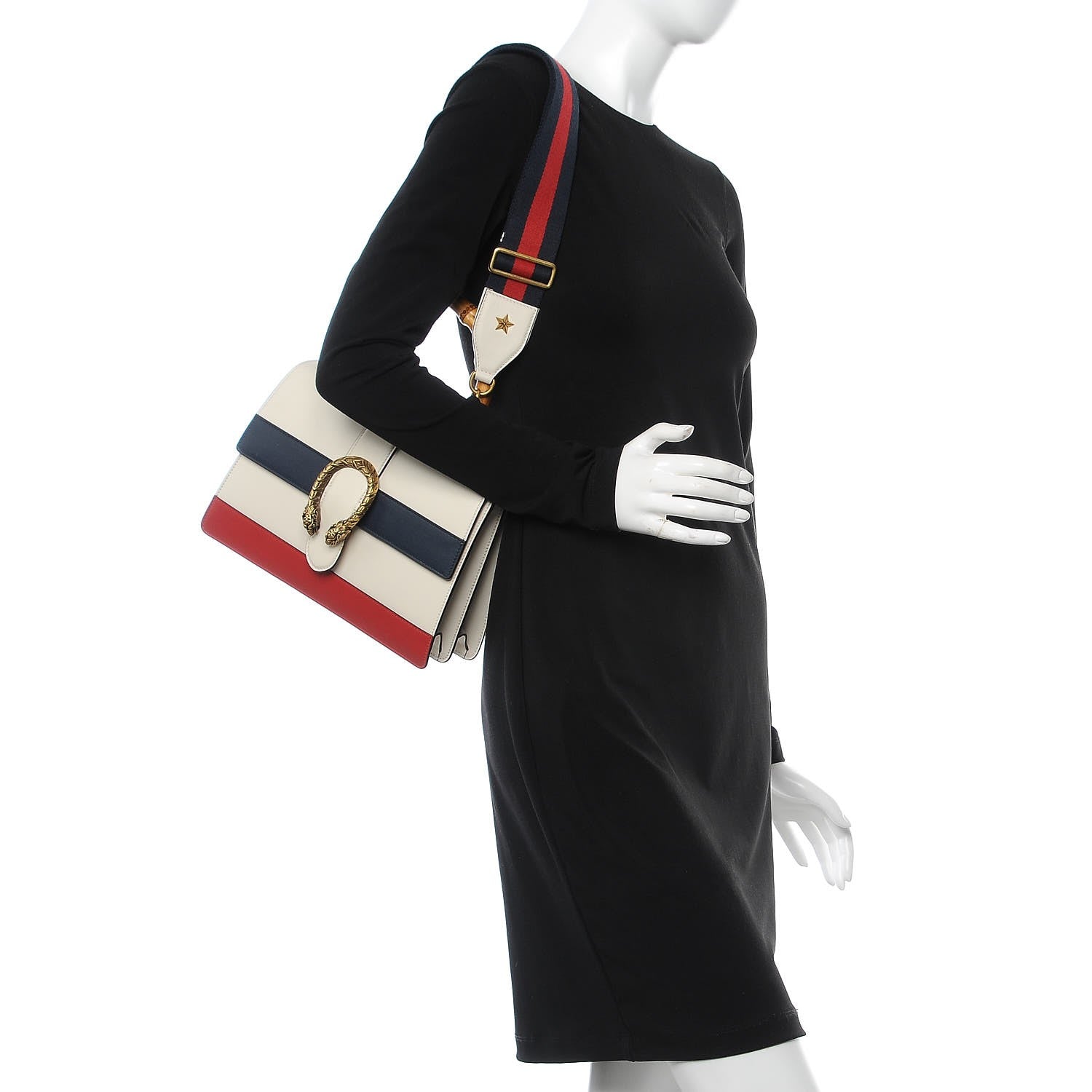 Gucci Calfskin Bamboo Web Medium Dionysus Top Handle Bag White Blue Hibiscus Red 3 of 7