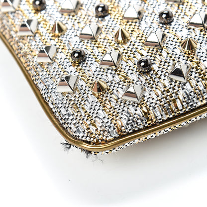 Christian Louboutin Metallic Raffia Spikes Loubiposh Chain Clutch Silver Gold 11 of 11