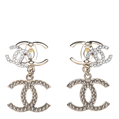 Chanel Crystal Pearl CC Drop Earrings Gold 1 of 4