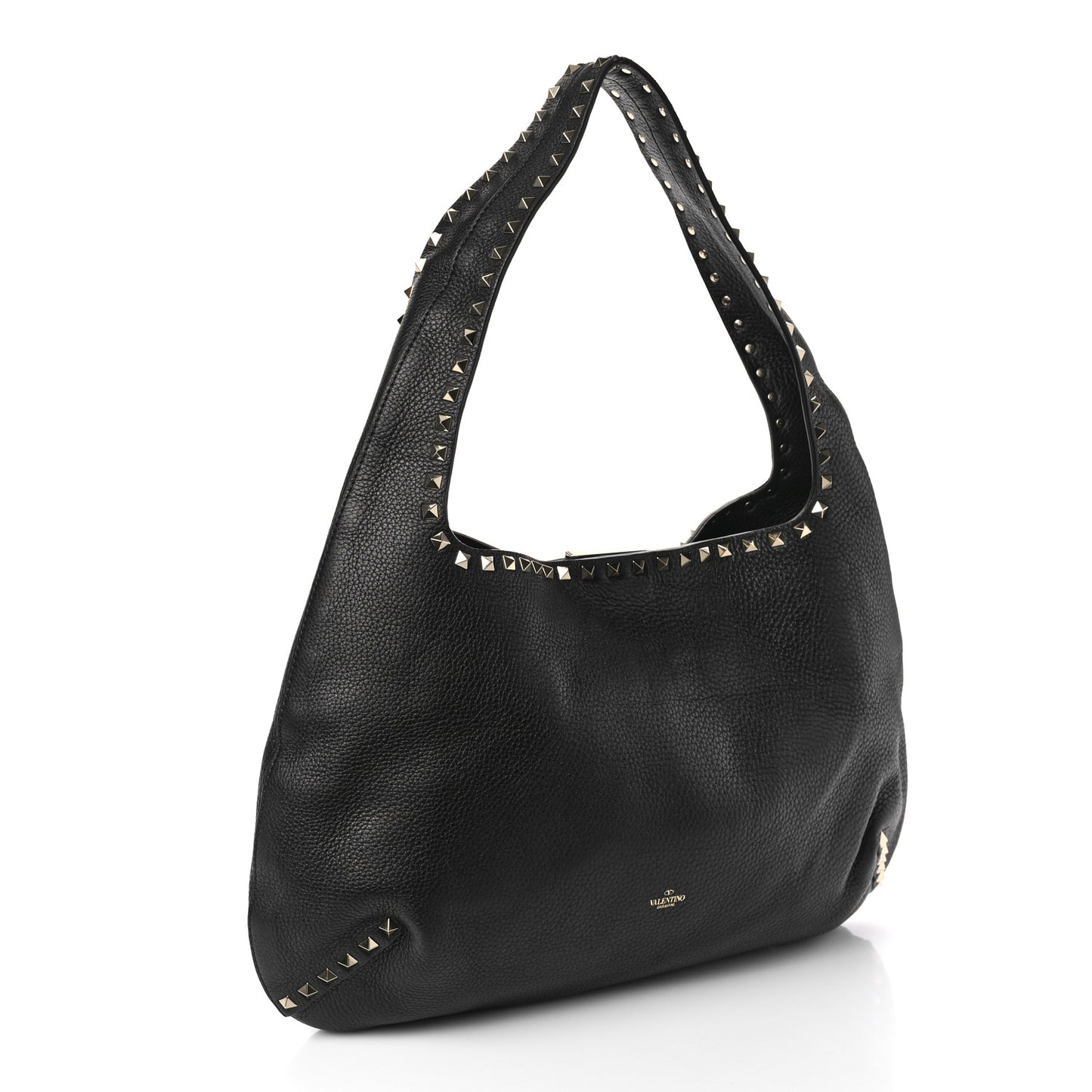 Grained Calfskin Large Rockstud Hobo Black