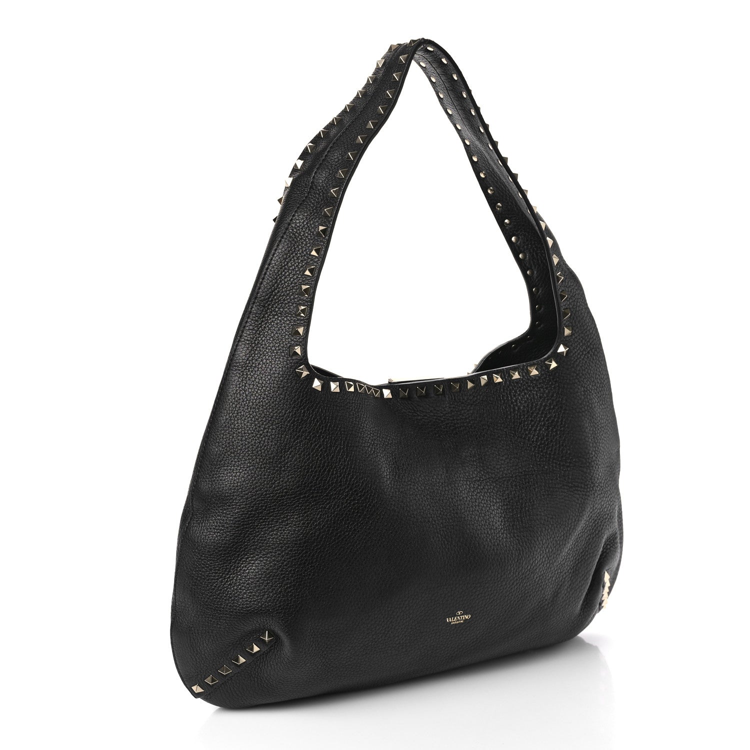 Valentino Garavani Grained Calfskin Large Rockstud Hobo Black 3 of 8
