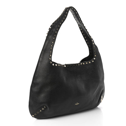 Valentino Garavani Grained Calfskin Large Rockstud Hobo Black 3 of 8