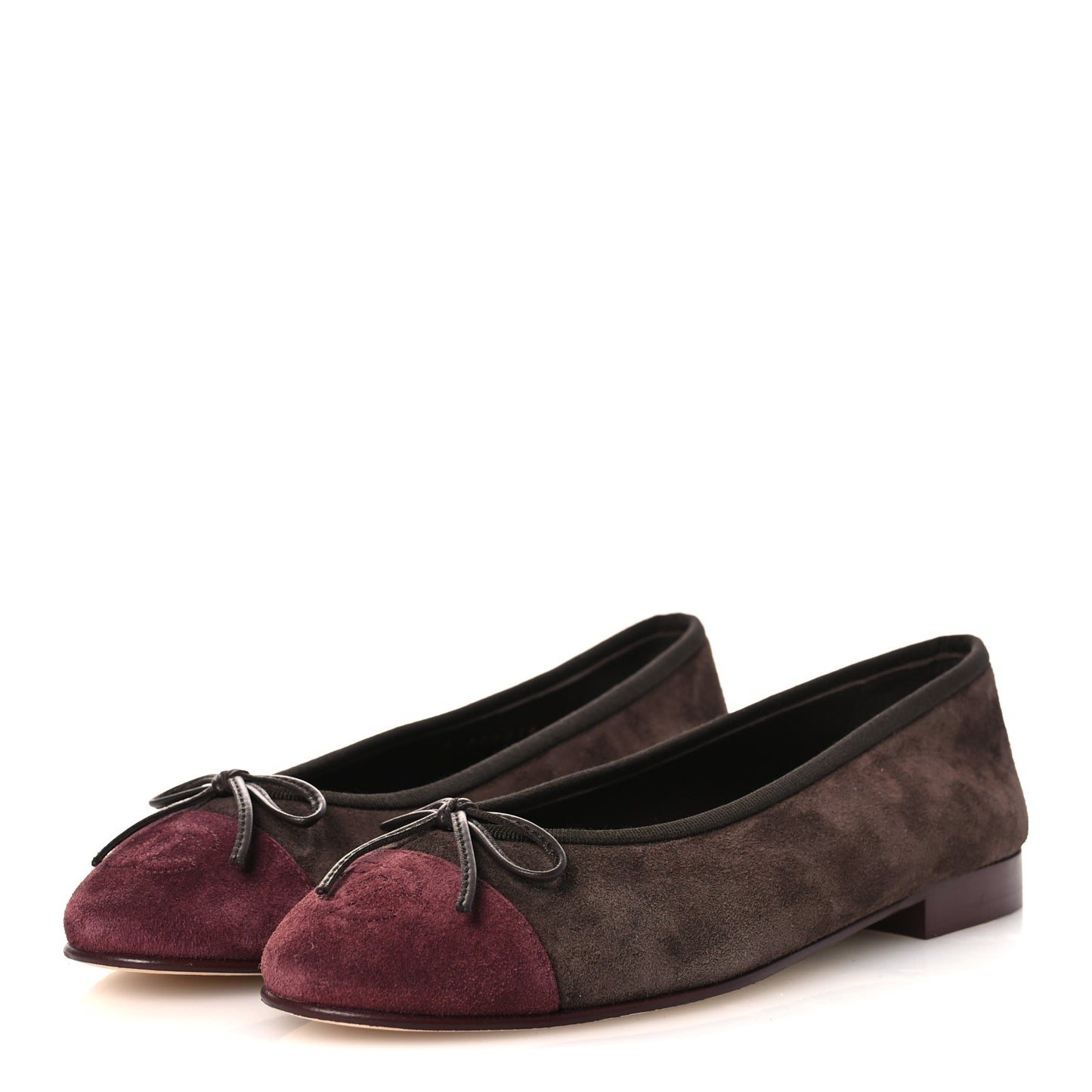 Suede Calfskin Cap Toe CC Ballerina Flats 36.5 Dark Brown Burgundy