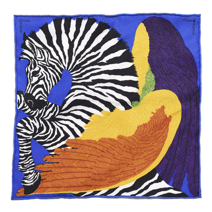 Hermes Silk Carre Zebra Pegasus Nano Scarf 20 Bleu Vif Jaune Blanc 1 of 4
