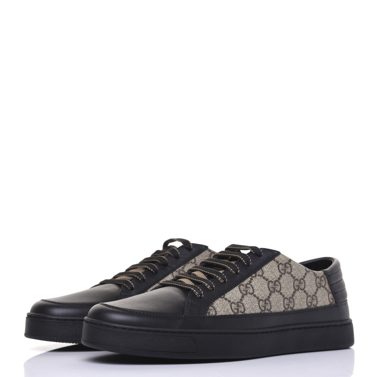 GG Supreme Monogram Mens Low Top Sneakers 8 Black Beige Ebony