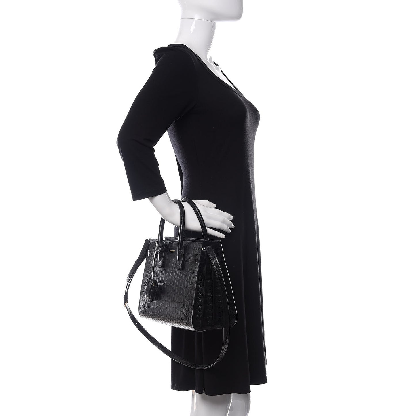 Calfskin Crocodile Embossed Baby Sac De Jour Black