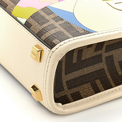 Fendi Glazed Fabric Vitello King Plexiglass FF 1974 Logo Hairdo Girls Inlay Mini Fendi Sunshine Shopper Tote Mogano Panna Multicolor 11 of 15