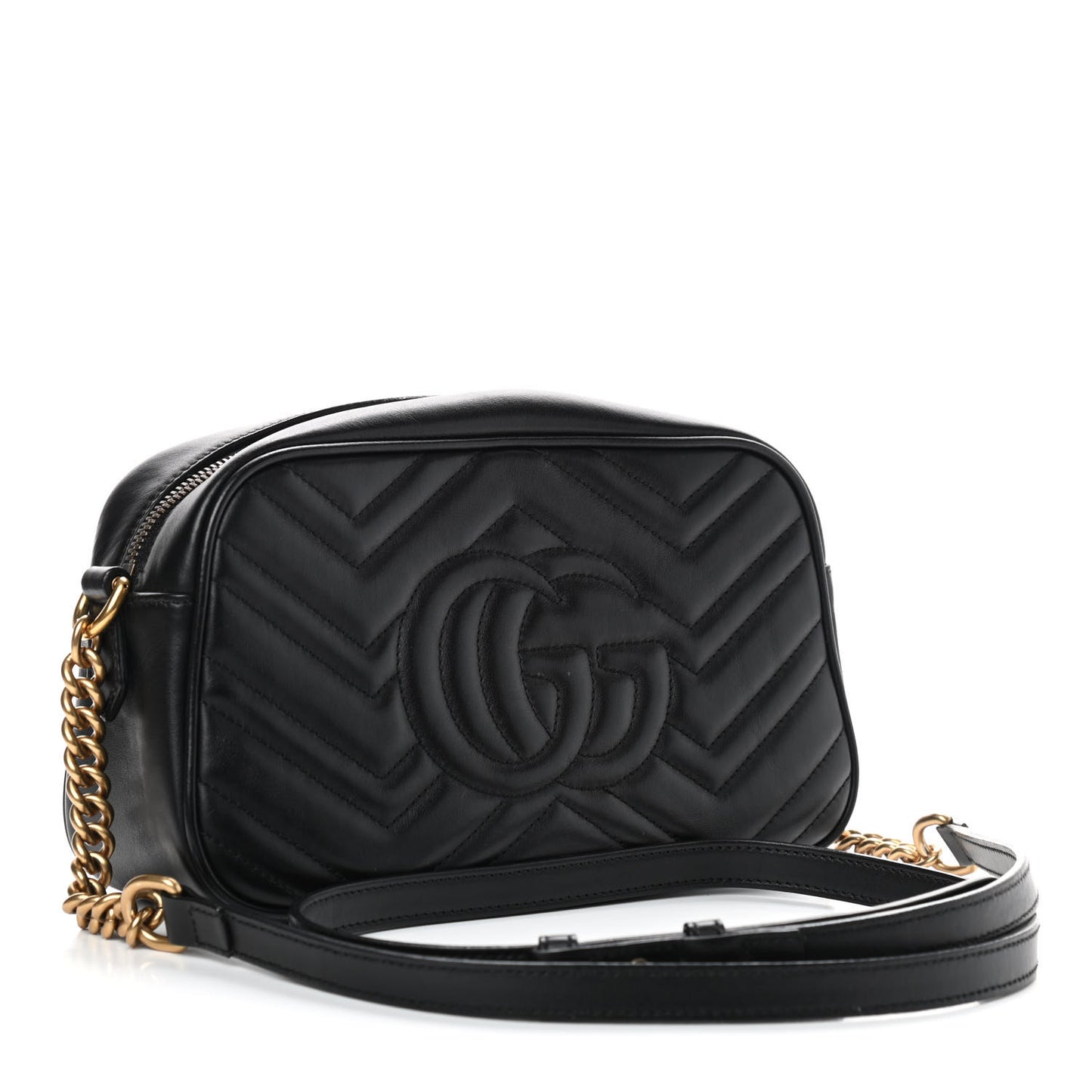 Calfskin Matelasse Small GG Marmont Chain Shoulder Bag Black