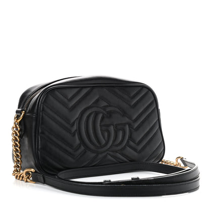 Gucci Calfskin Matelasse Small GG Marmont Chain Shoulder Bag Black 3 of 9