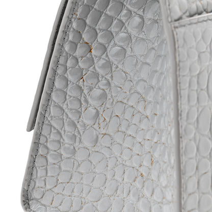 Balenciaga Shiny Calfskin Crocodile Embossed Small Hourglass Top Handle Bag Steel Grey 12 of 14