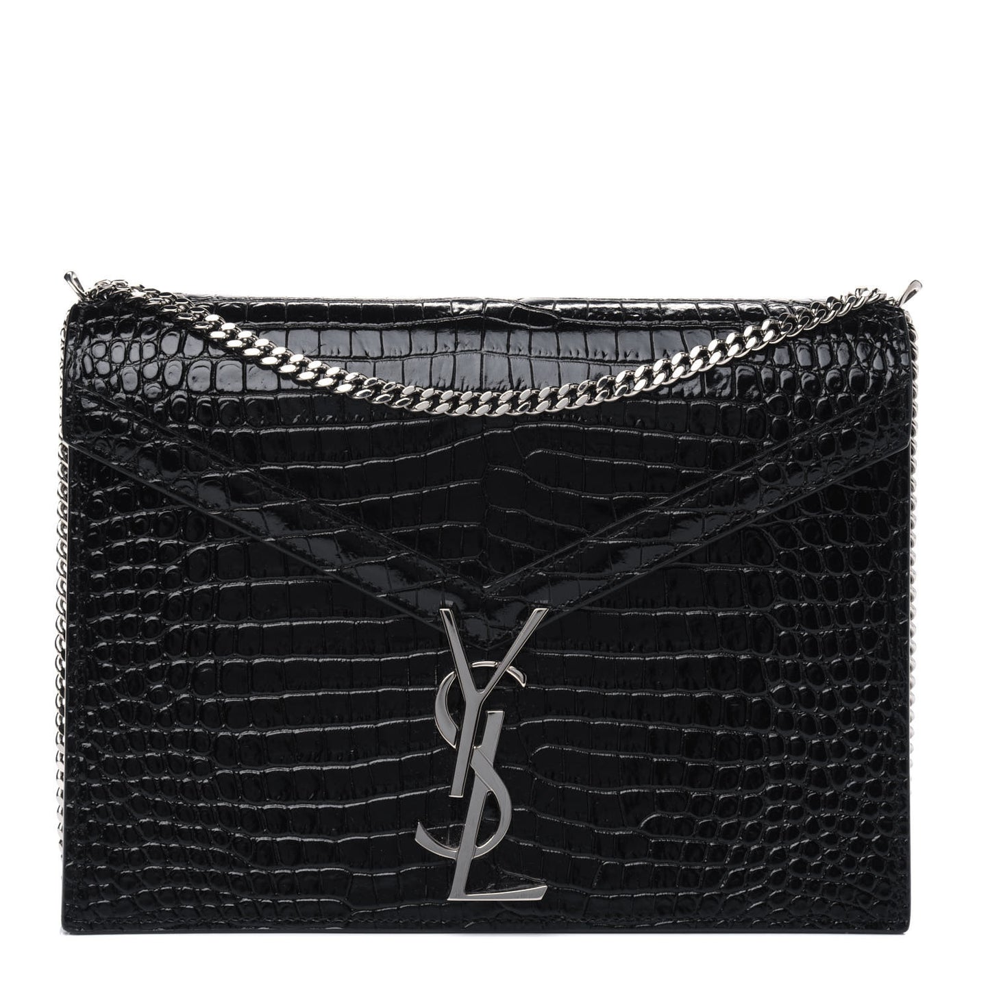 Calfskin Crocodile Embossed Monogram Cassandra Clasp Bag Black Rouge Legion