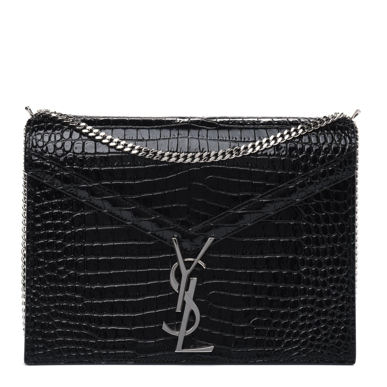Saint Laurent Calfskin Crocodile Embossed Monogram Cassandra Clasp Bag Black Rouge Legion 1 of 5
