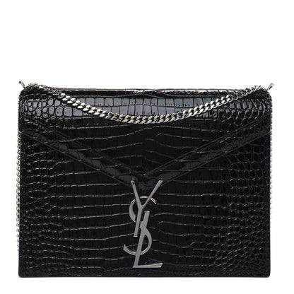 Saint Laurent Calfskin Crocodile Embossed Monogram Cassandra Clasp Bag Black Rouge Legion 1 of 5