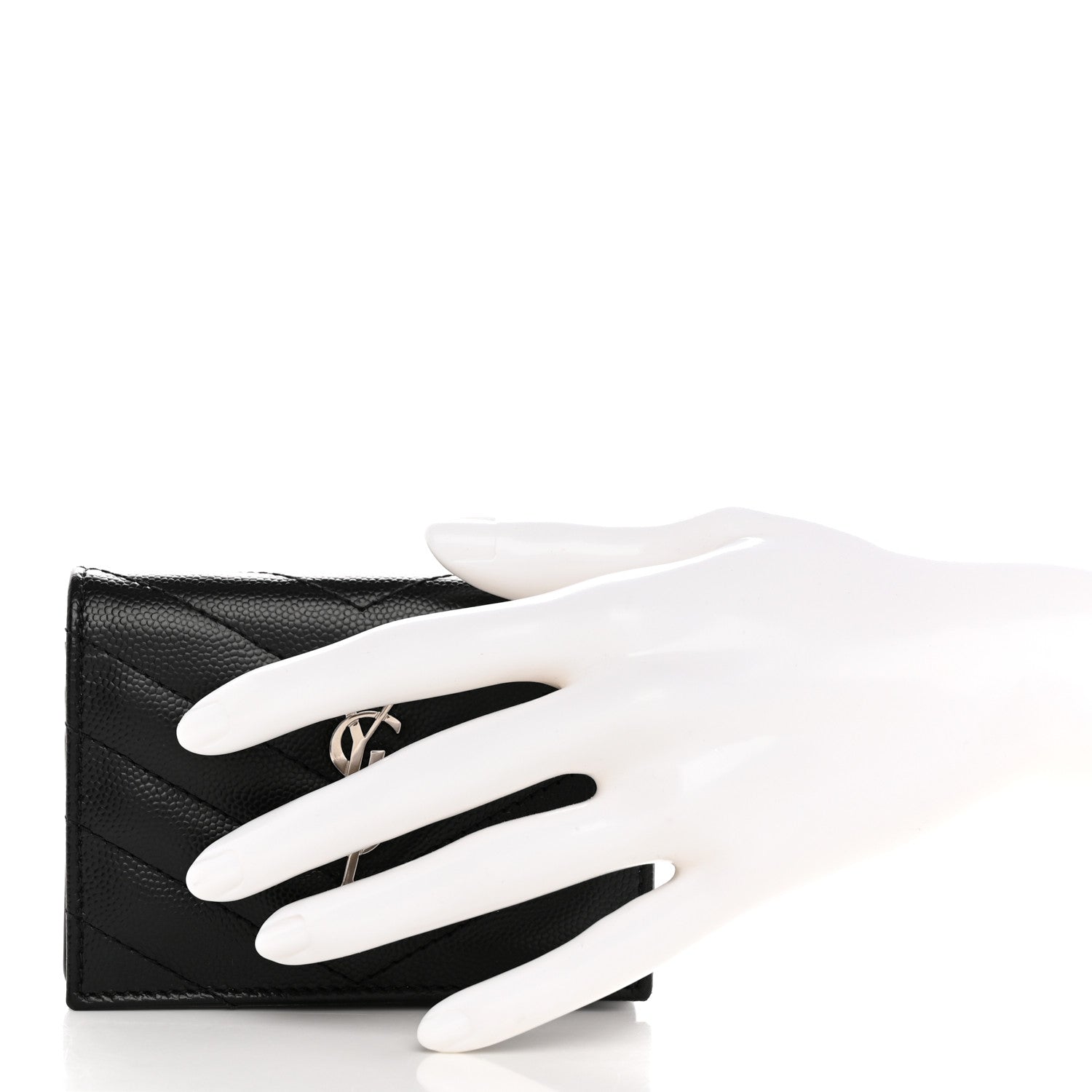 Saint Laurent Grain De Poudre Matelasse Chevron Monogram Card Case Black 2 of 7
