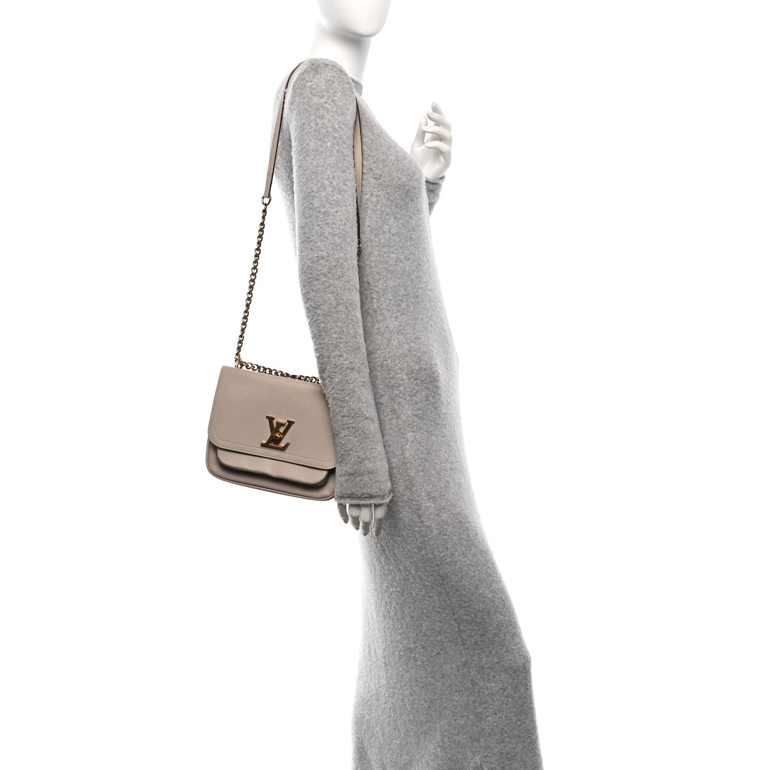Louis Vuitton Grained Calfskin Lockme Chain Bag Greige 2 of 9