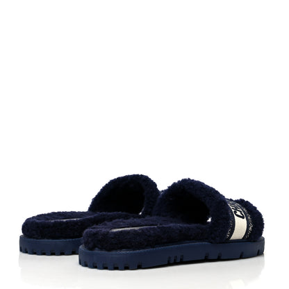 Christian Dior Shearling Canvas Embroidered Dway 10mm Slide Sandals 37 Deep Blue Natural 4 of 8