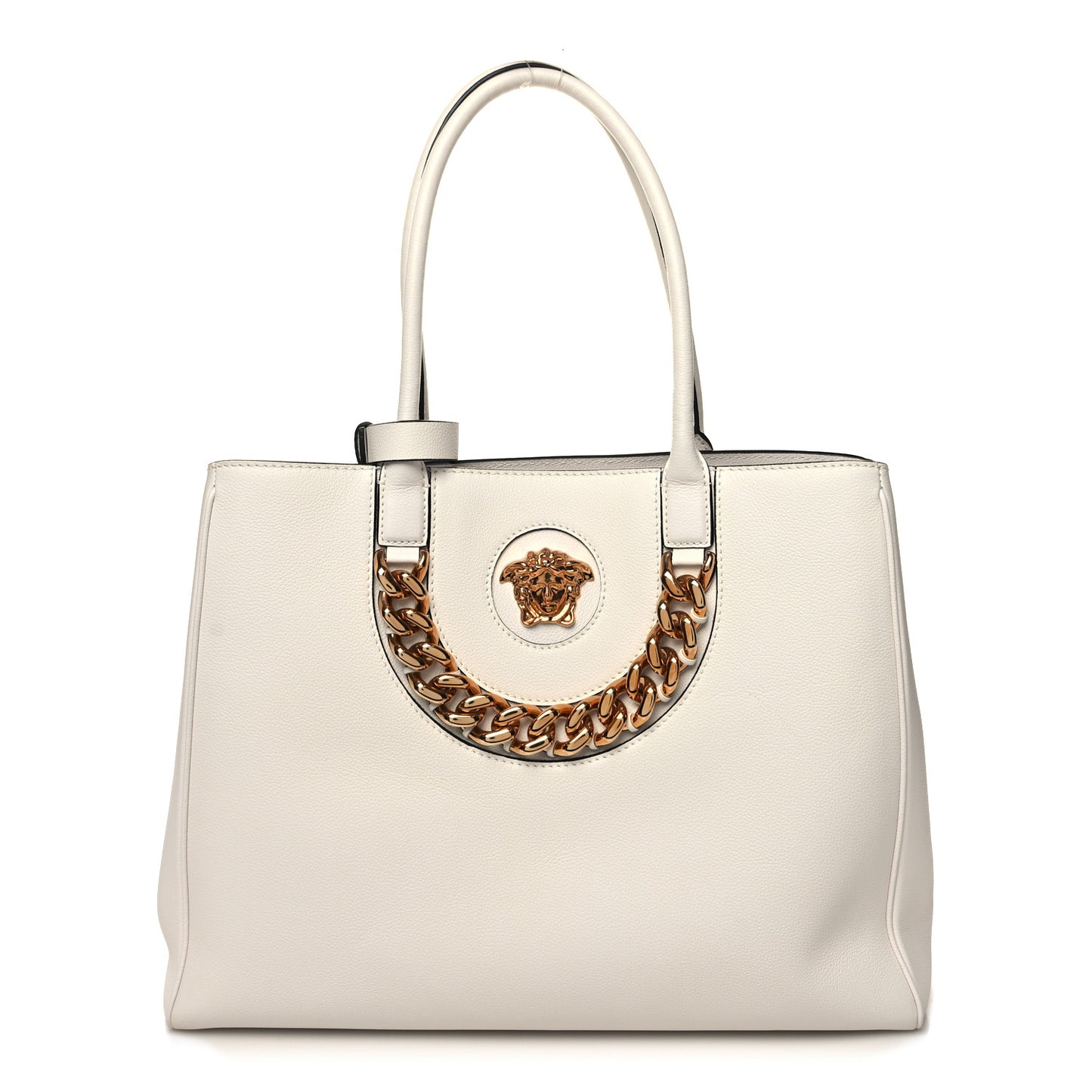 Grained Calfskin La Medusa Chain Tote White