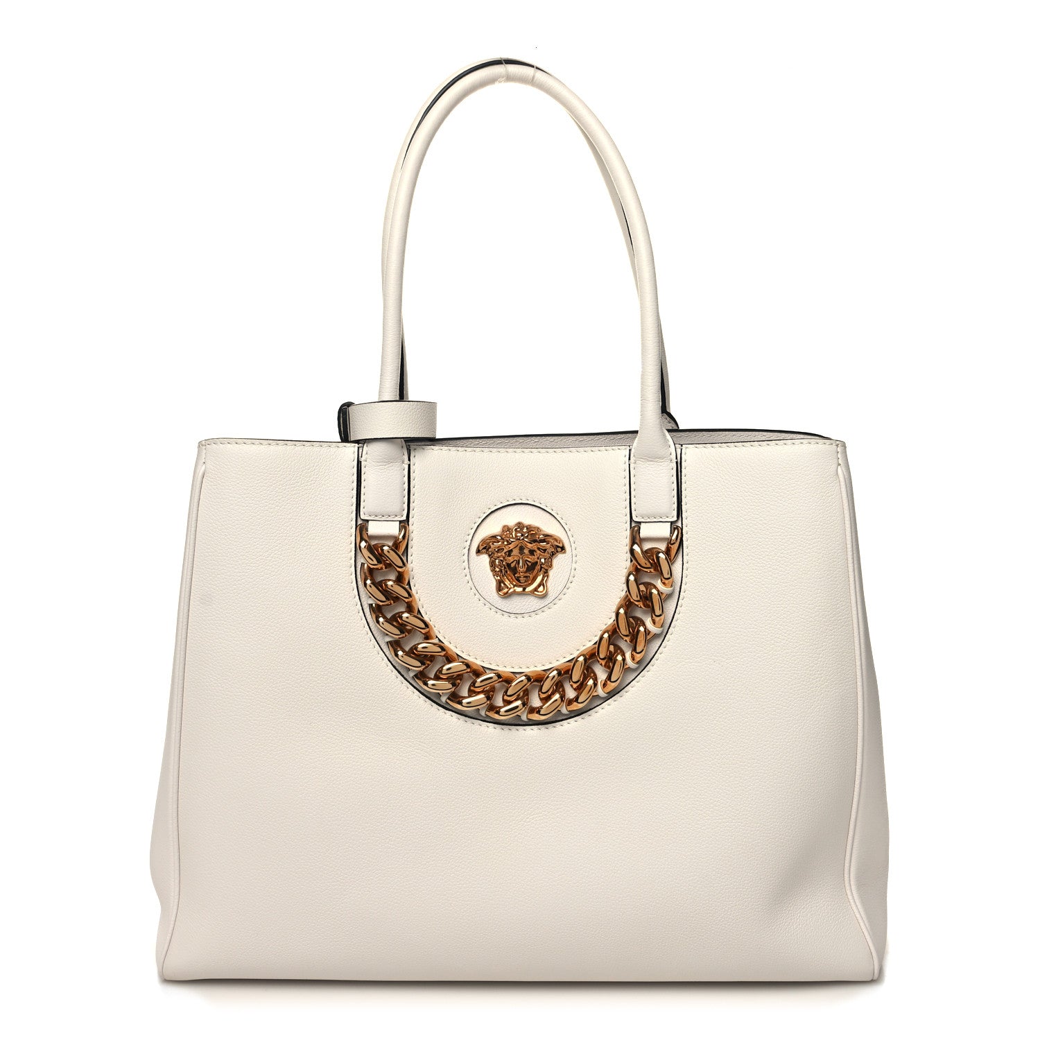 Versace Grained Calfskin La Medusa Chain Tote White 1 of 11