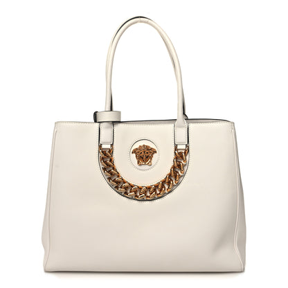 Versace Grained Calfskin La Medusa Chain Tote White 1 of 11