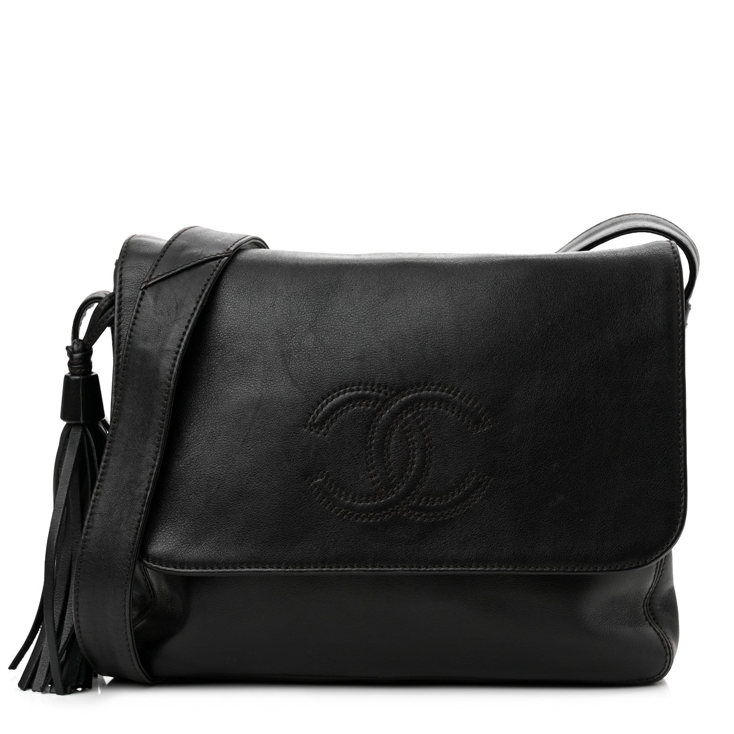 Chanel Lambskin CC Tassel Shoulder Flap Bag Black 1 of 8