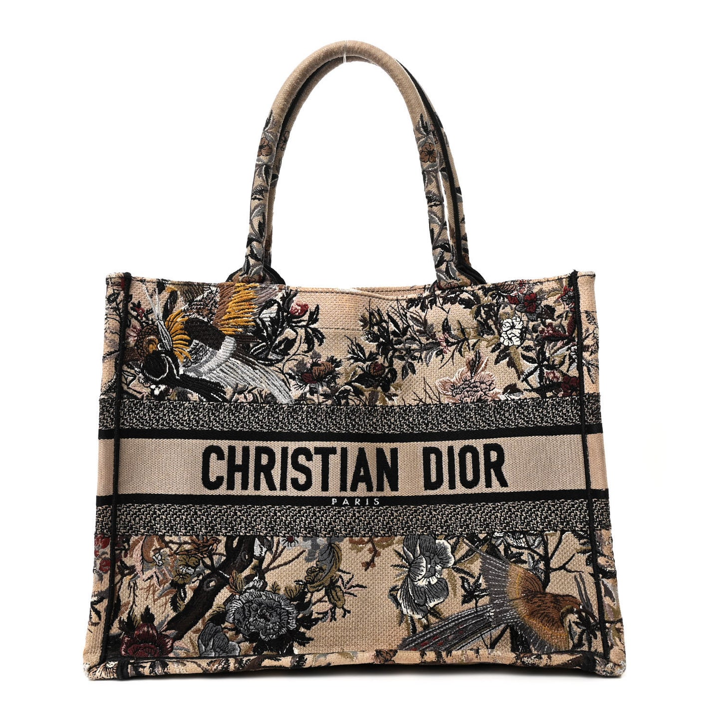 Canvas Embroidered Jardin D'Hiver Medium Book Tote Beige Multicolor