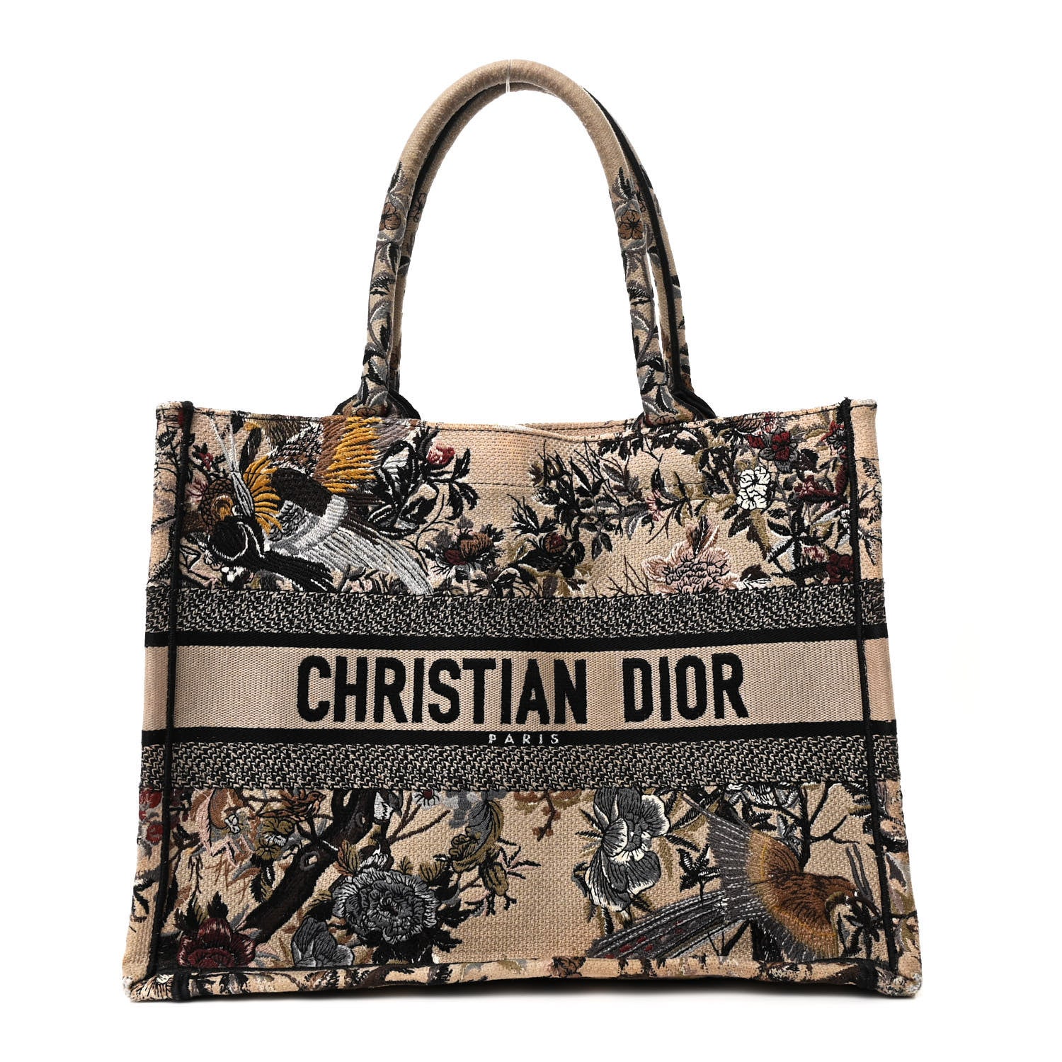 Christian Dior Canvas Embroidered Jardin D'Hiver Medium Book Tote Beige Multicolor 1 of 12