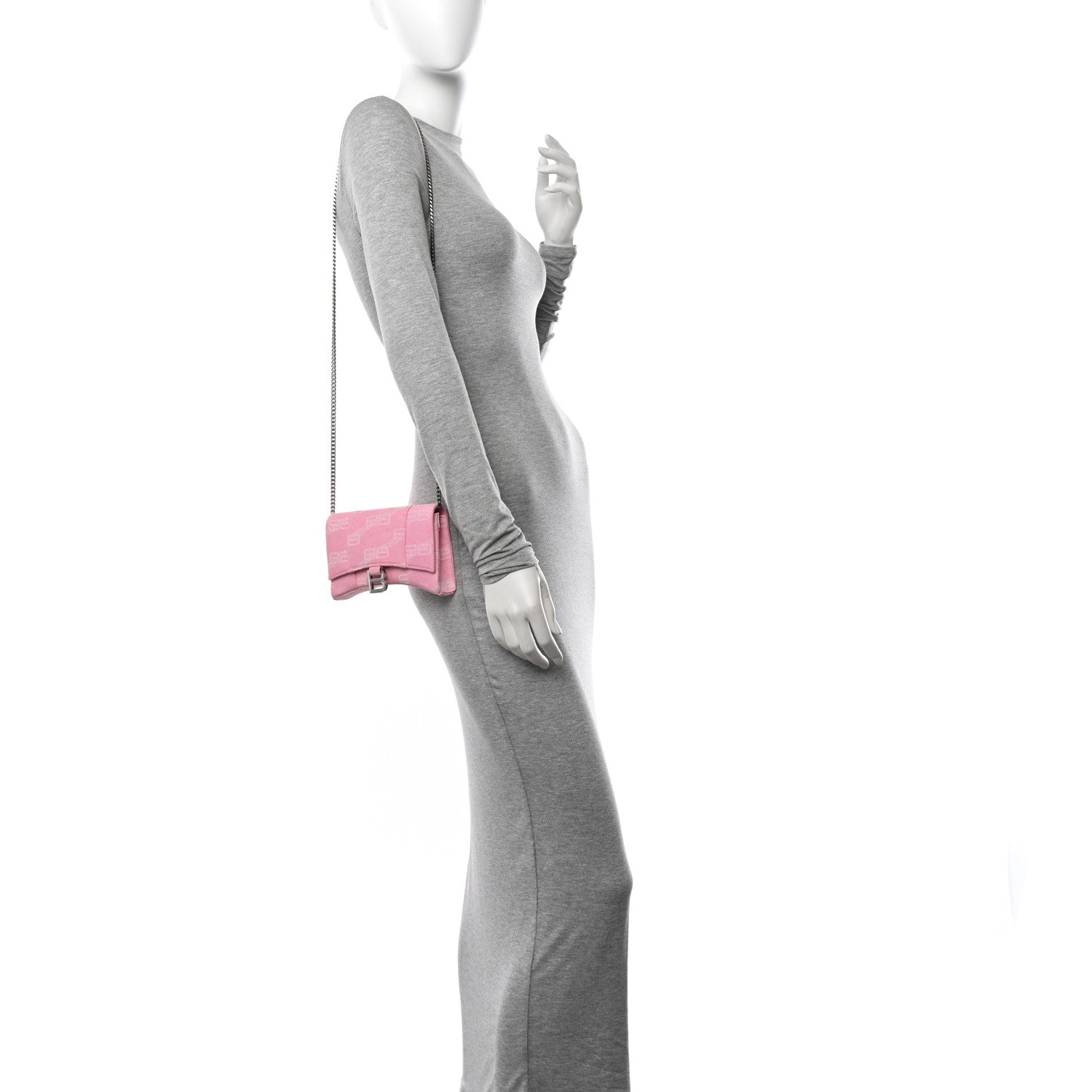 Balenciaga Denim XS Hourglass Wallet On Chain Pink 3 of 9