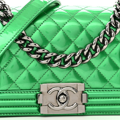 Chanel Metallic Patent Calfskin Quilted Small Boy Flap Green 7 of 10