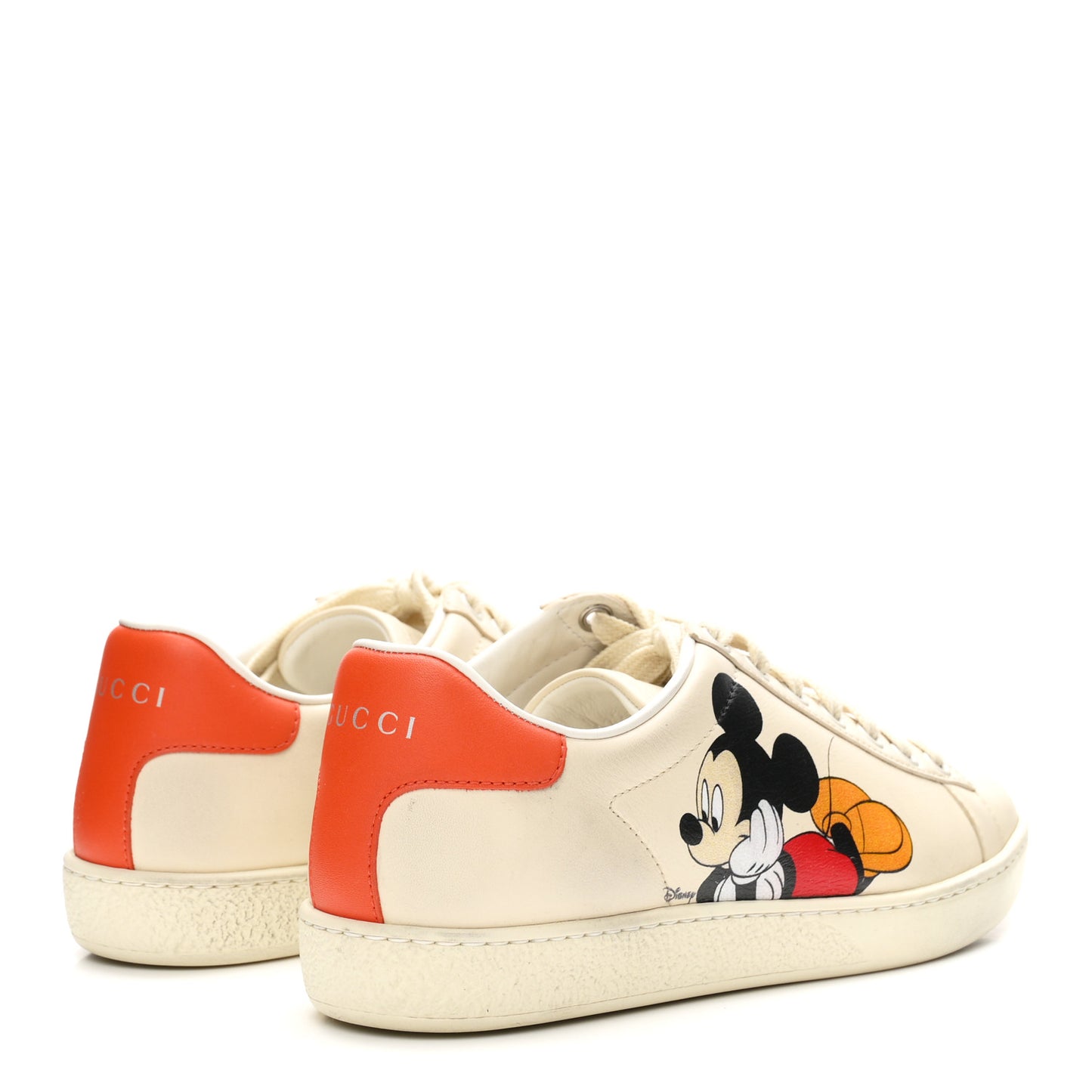 X DISNEY Miro Soft Calfskin Mickey Mouse Print Womens Ace Sneakers 36 Ivory Deep Orange