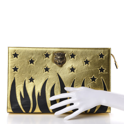 Gucci Calfskin Animalier Clutch Gold Black 2 of 13