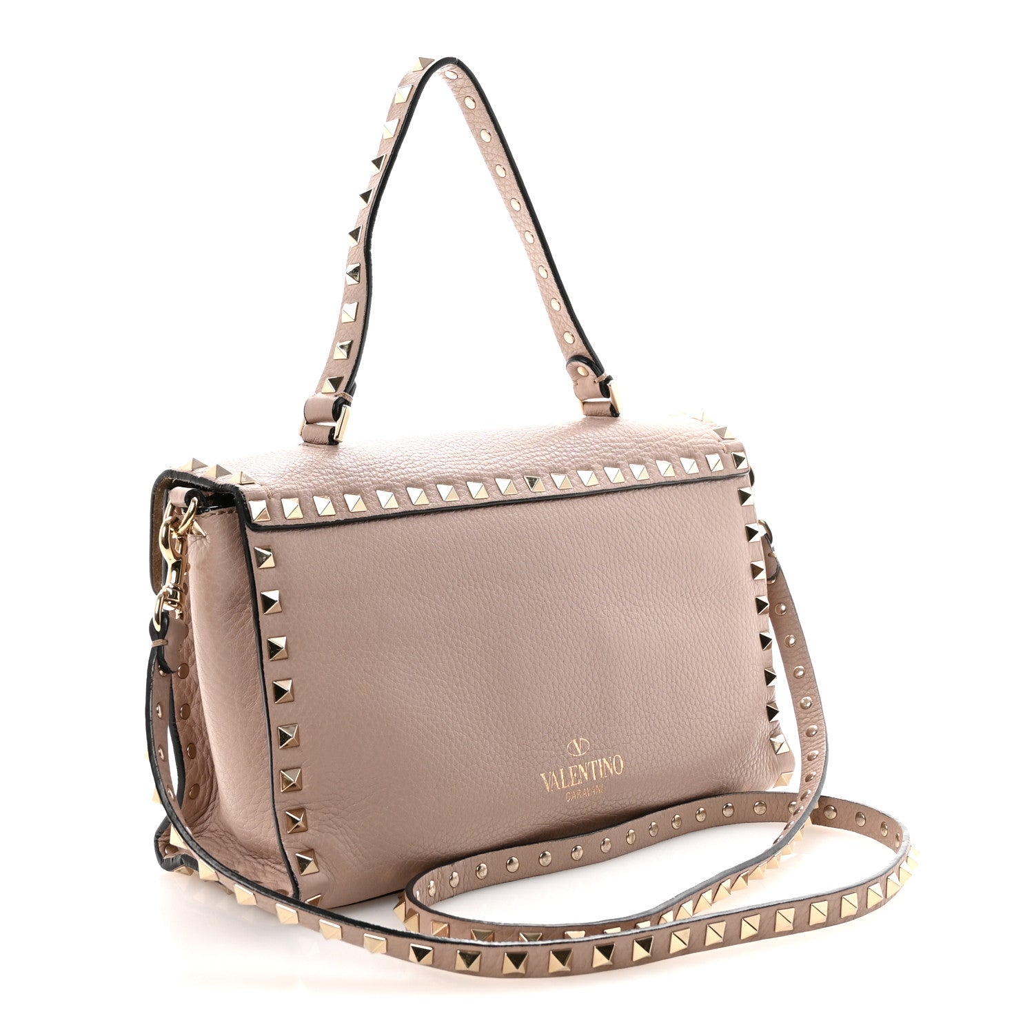 Valentino Garavani Pebbled Calfskin Medium Rockstud Top Handle Shoulder Bag Poudre 3 of 9