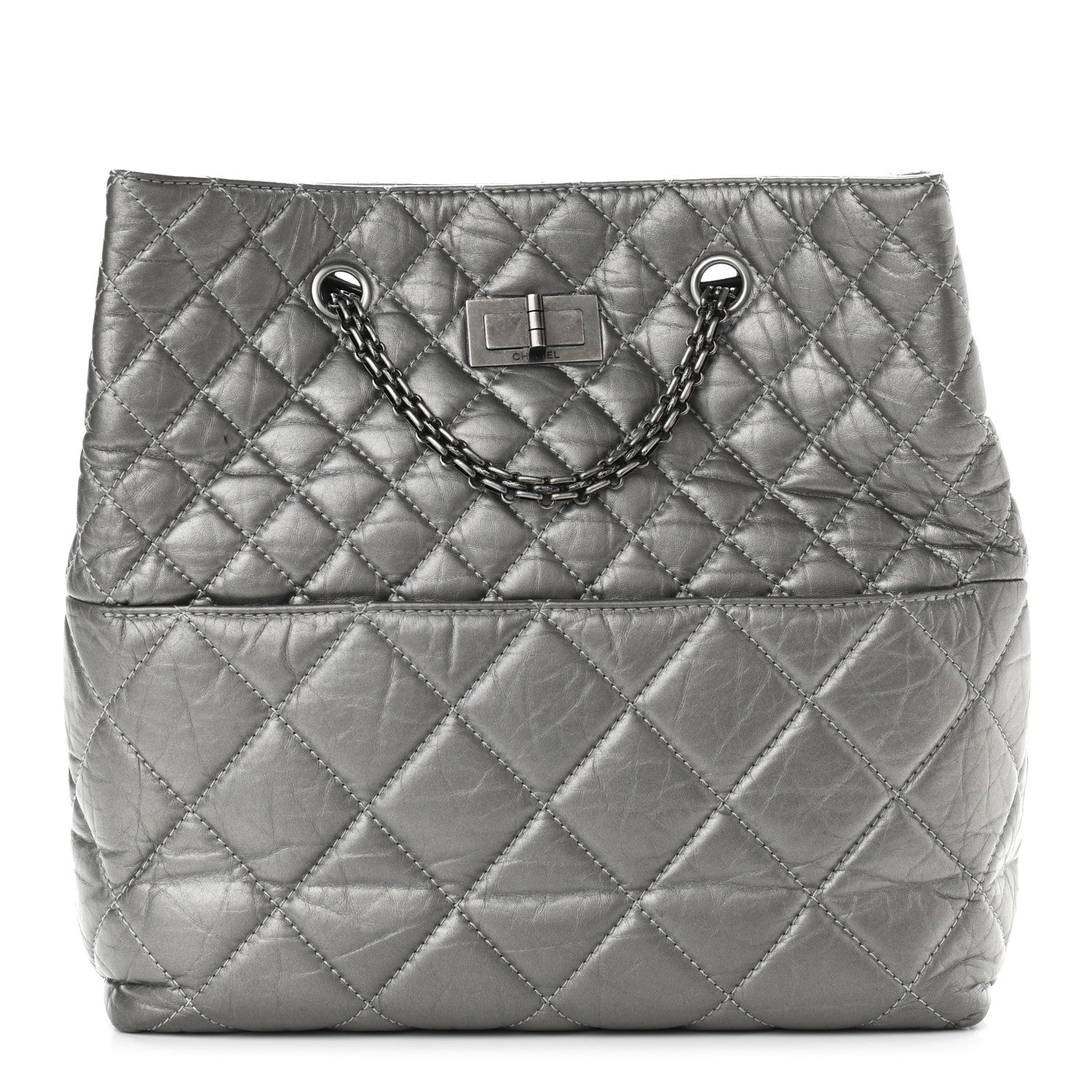 Chanel Metallic Aged Calfskin Quilted Reissue 2.55 Tote Dark Grey 1 of 12