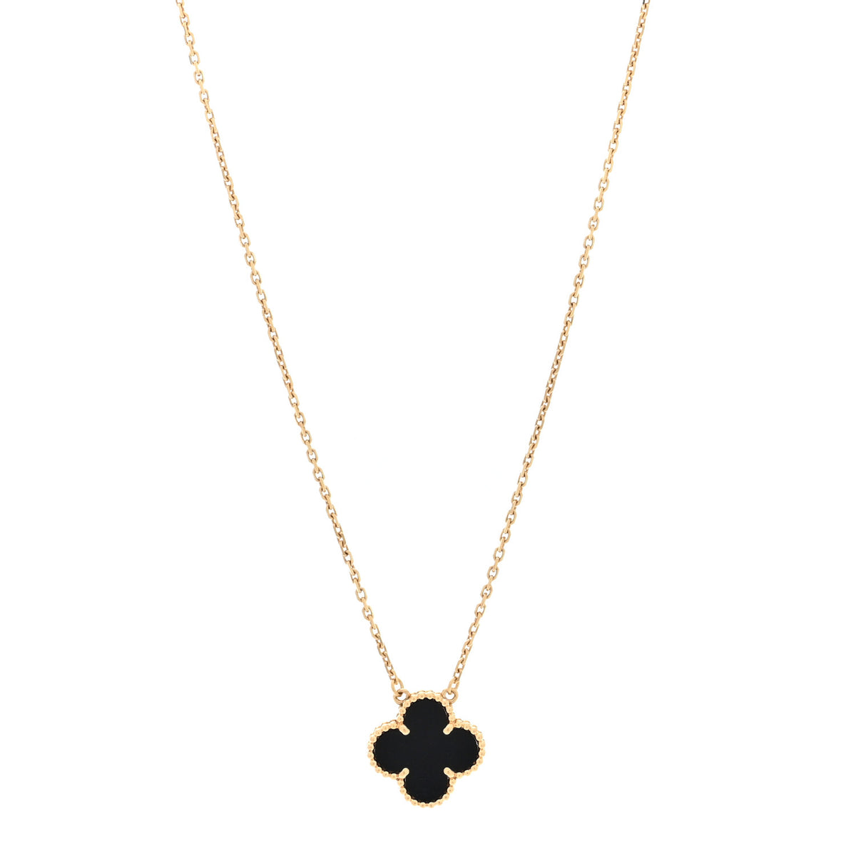 18K Yellow Gold Black Onyx Vintage Alhambra Pendant Necklace