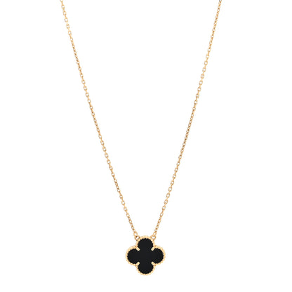 Van Cleef & Arpels 18K Yellow Gold Black Onyx Vintage Alhambra Pendant Necklace 1 of 4