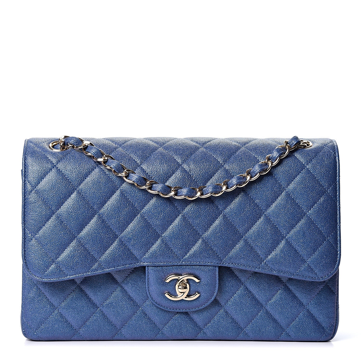 Chanel Iridescent Caviar Quilted Jumbo Double Flap Dark Blue 1 of 9
