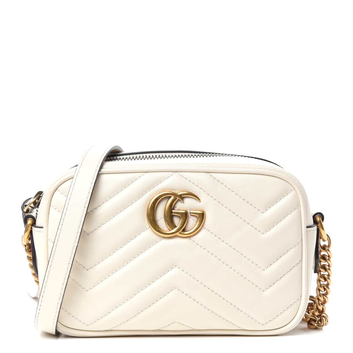 Calfskin Matelasse Mini GG Marmont Chain Shoulder Bag White