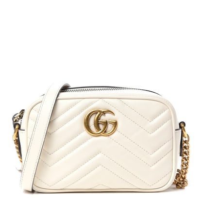 Gucci Calfskin Matelasse Mini GG Marmont Chain Shoulder Bag White 1 of 10