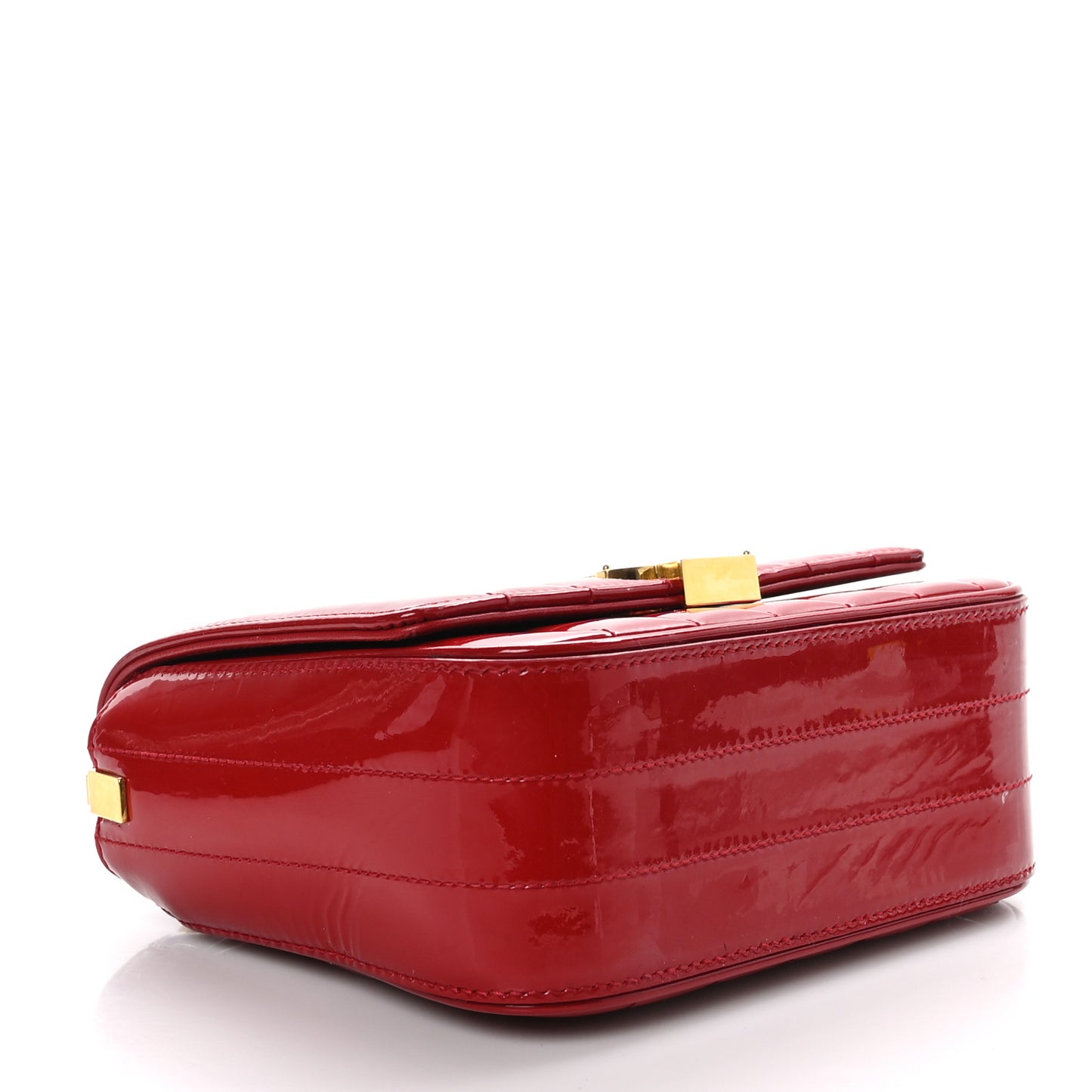SAINT LAURENT Patent Matelasse Monogram Small Vicky Chain Bag Red