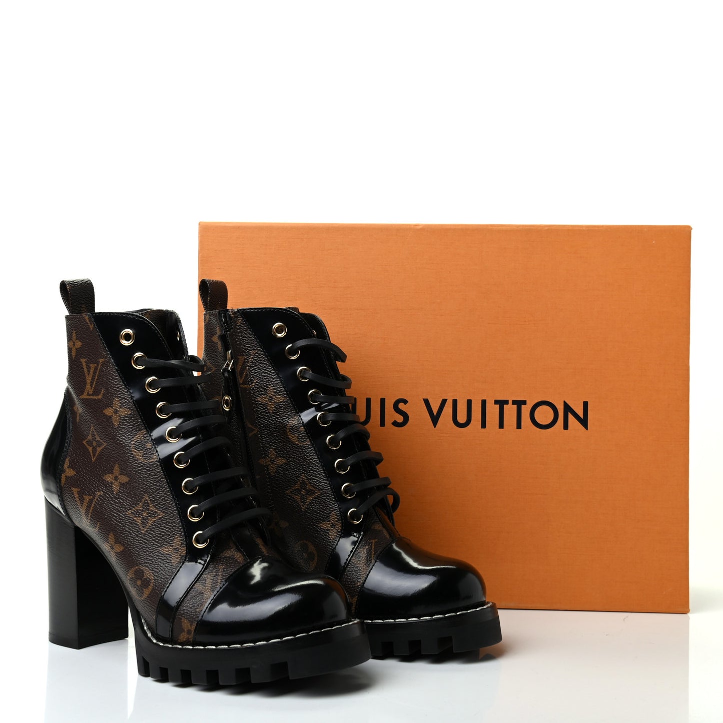 Patent Calfskin Monogram Star Trail Ankle Boots 37.5 Black