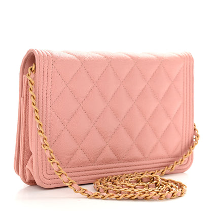 Chanel Caviar Quilted Boy Wallet On Chain WOC Pink 3 of 13