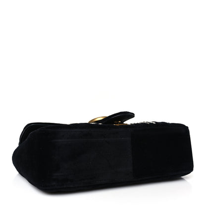Gucci Velvet Matelasse Marquise Crystals Embroidered Small GG Marmont Shoulder Bag Black 4 of 9