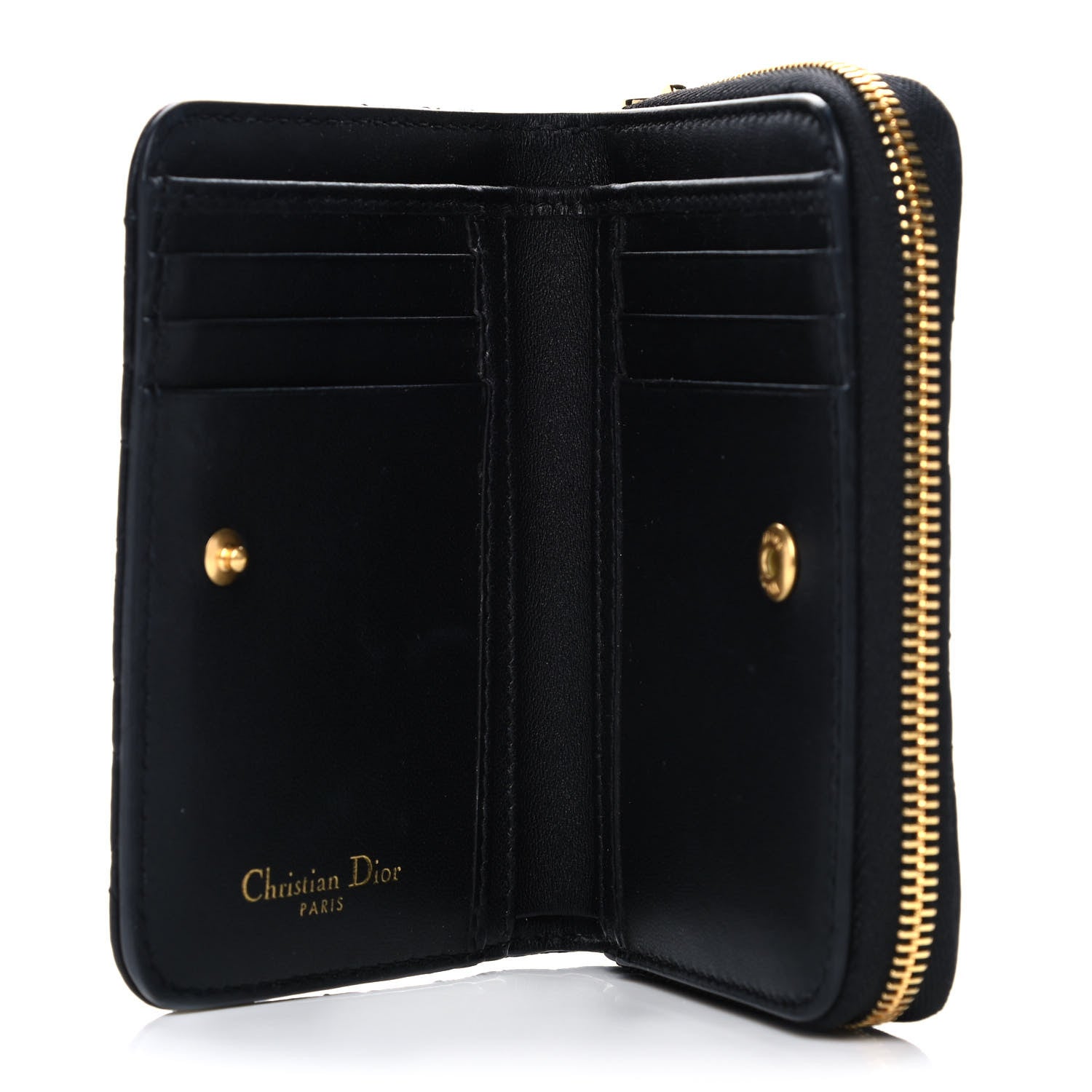 Christian Dior Grained Calfskin Supple Cannage Caro Scarlet Zipped Wallet Black 5 of 10