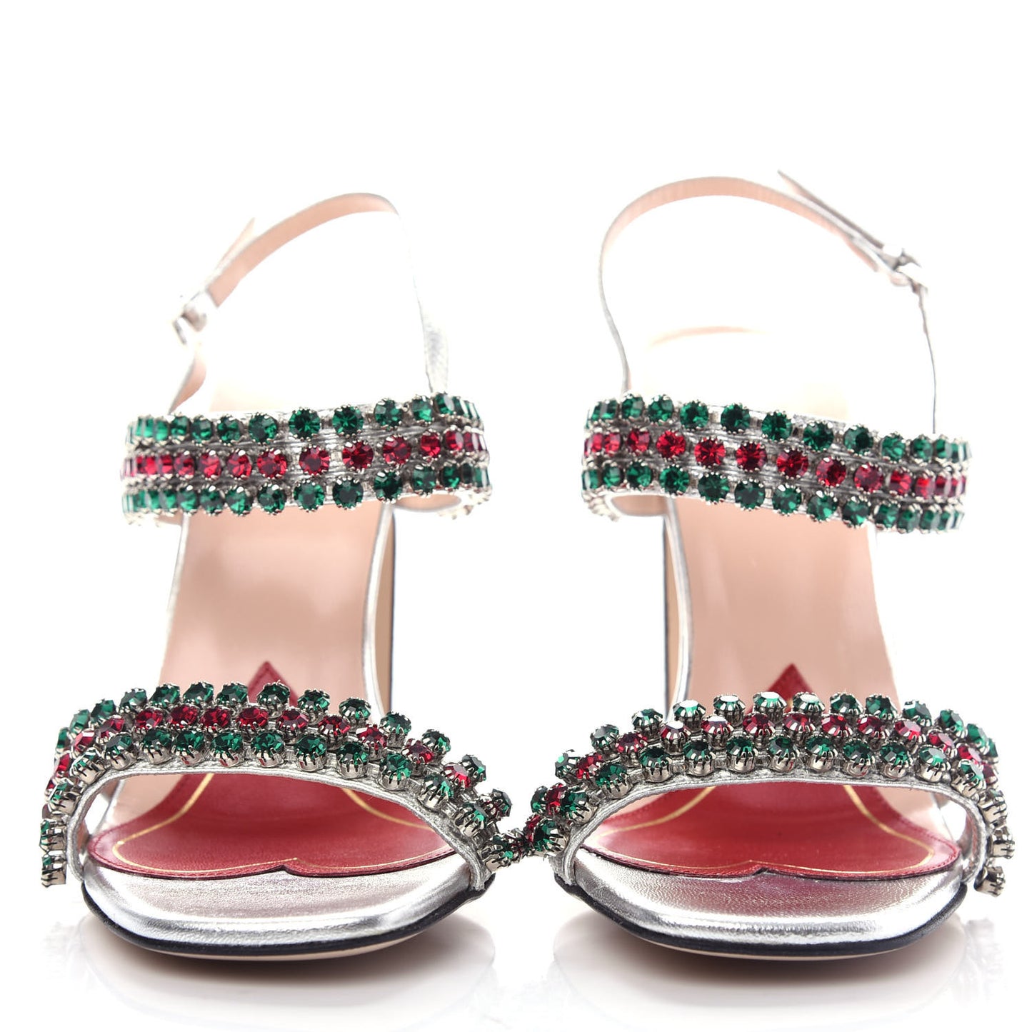 Nappa Silk Crystal Bertie High Heel Sandals 37 Argento
