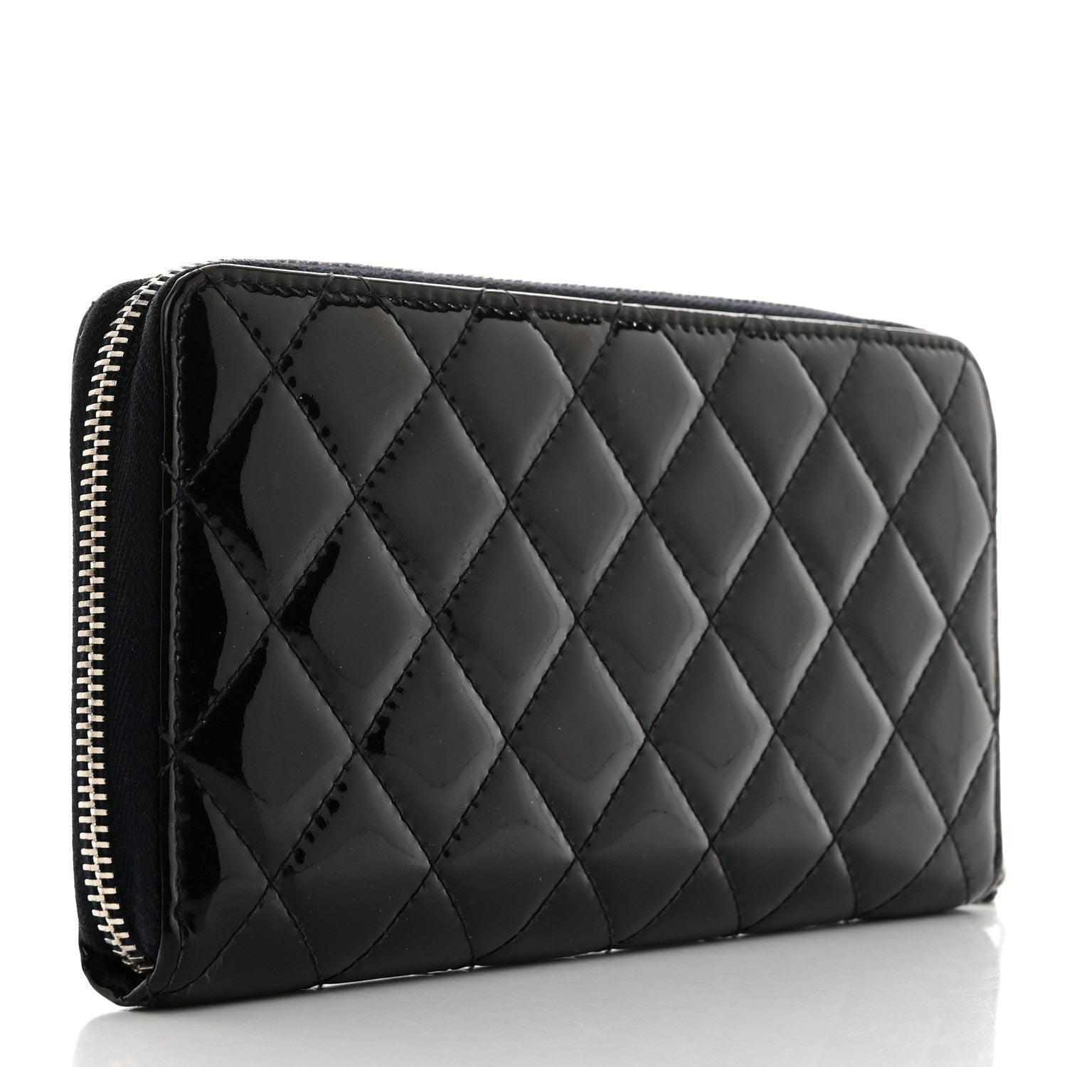 Chanel Patent Quilted Zip Around Wallet Navy 3 of 8