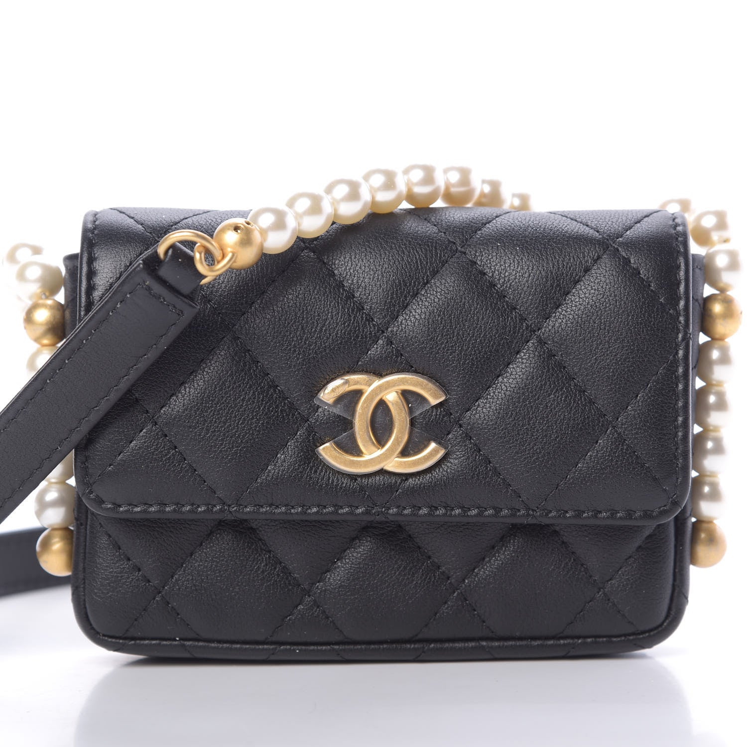 Chanel Calfskin Quilted About Pearls Card Holder Flap With Chain Black 9 of 11