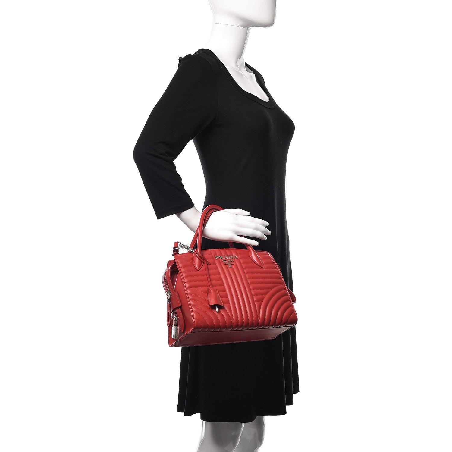 Prada Soft Calfskin Impunture Diagramme Esplanade Rosso 2 of 9