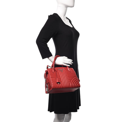 Prada Soft Calfskin Impunture Diagramme Esplanade Rosso 2 of 9