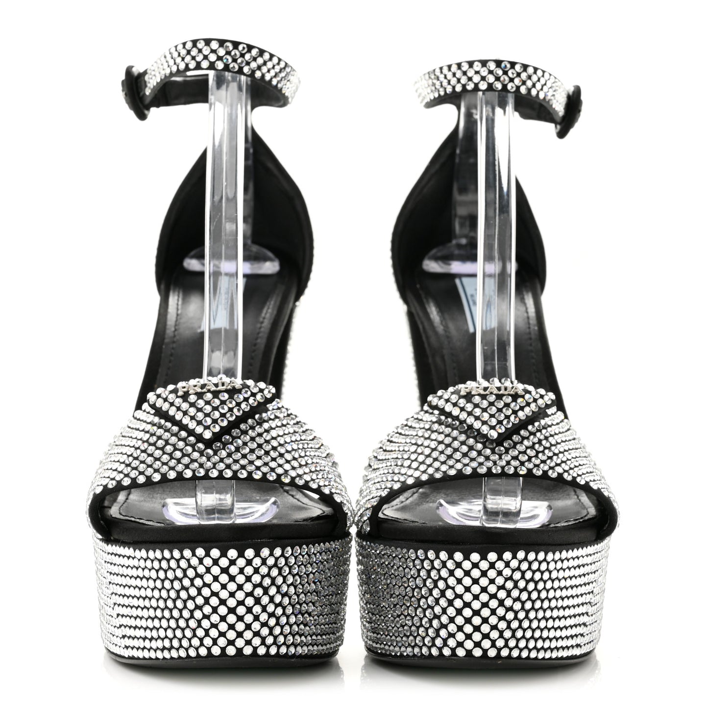 Satin Crystal Triangle Logo 40/135mm Platform Sandals 40 Cristal